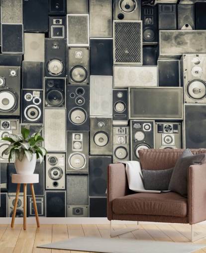 svartvit anpassningsbar högtalare tapet kallad Music Speakers Wall Monochrome för sovrum