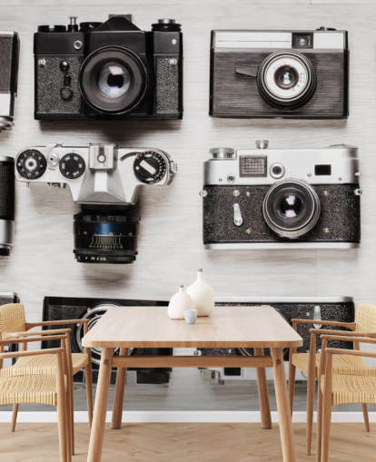 Black and White Collage of Vintage Cameras Wallpaper Black and White Collage of Vintage Cameras Wallpaper