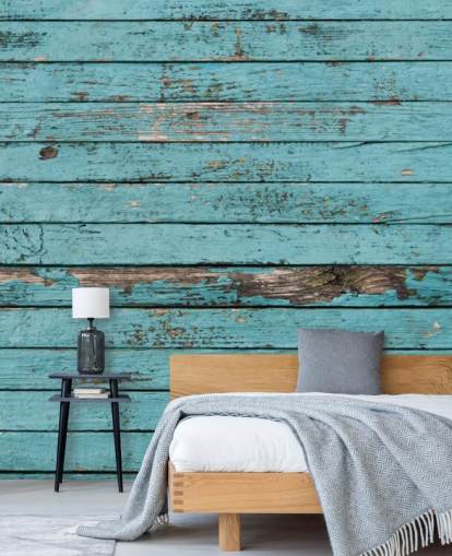Blue Painted Rustic Wood Panel Wallpaper