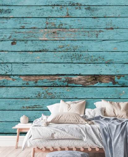 Papier peint en panneau de bois rustique peint en bleu