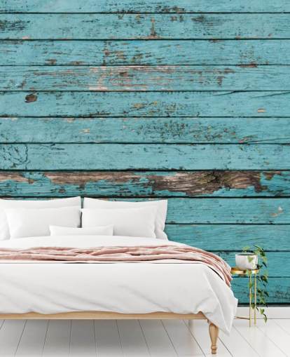 Blue Painted Rustic Wood Panel Wallpaper