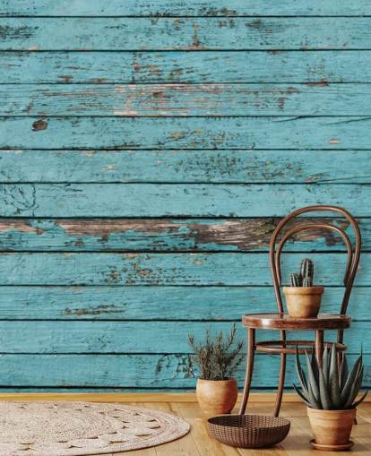 Blue Painted Rustic Wood Panel Wallpaper