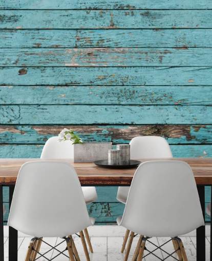 Papel pintado de madera rústica pintada de azul