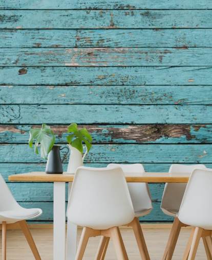 Blue Painted Rustic Wood Panel Wallpaper