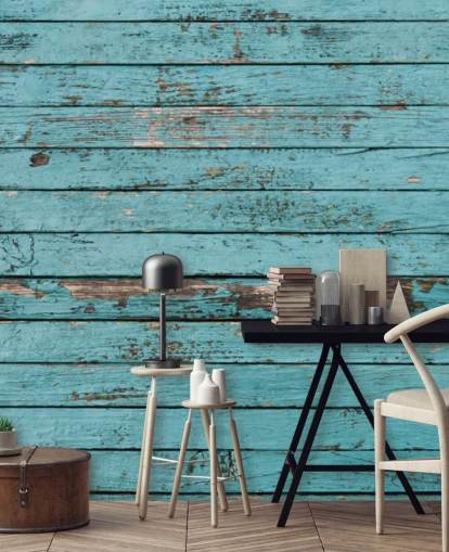 Papel pintado de madera rústica pintada de azul Papel pintado de madera rústica pintada de azul
