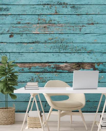 Blue Painted Rustic Wood Panel Wallpaper