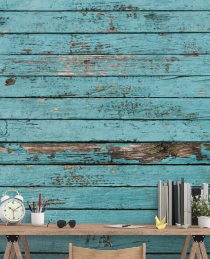 Blue Painted Rustic Wood Panel Wallpaper