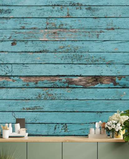 Papier peint en panneau de bois rustique peint en bleu
