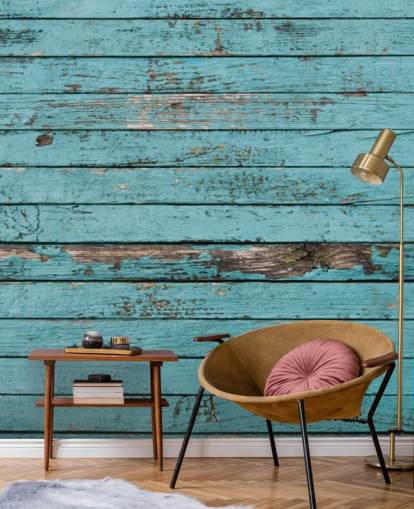 Blue Painted Rustic Wood Panel Wallpaper