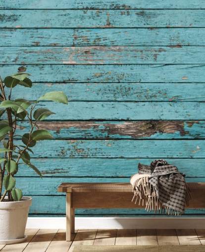 Blue Painted Rustic Wood Panel Wallpaper