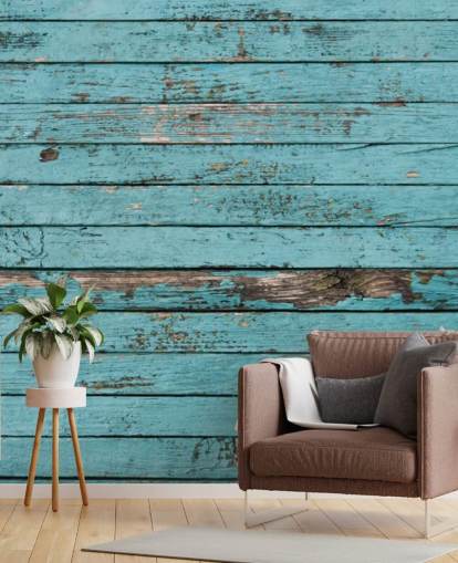 Blue Painted Rustic Wood Panel Wallpaper