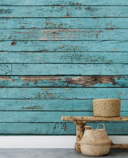 Papel pintado de madera rústica pintada de azul