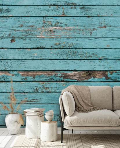 Blue Painted Rustic Wood Panel Wallpaper