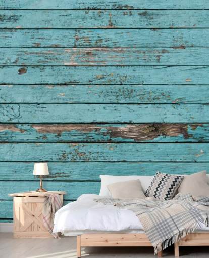 Papel pintado de madera rústica pintada de azul