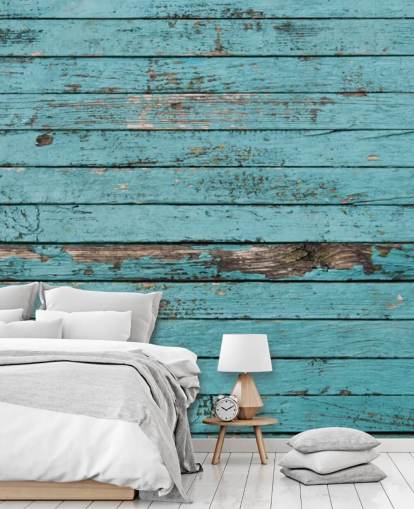 Blue Painted Rustic Wood Panel Wallpaper
