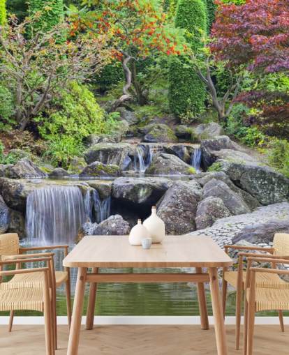 Japanse waterval tuin muurschildering