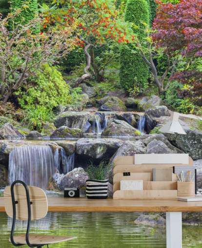 Mural de pared Jardín cascada japonesa Mural de pared Jardín cascada japonesa
