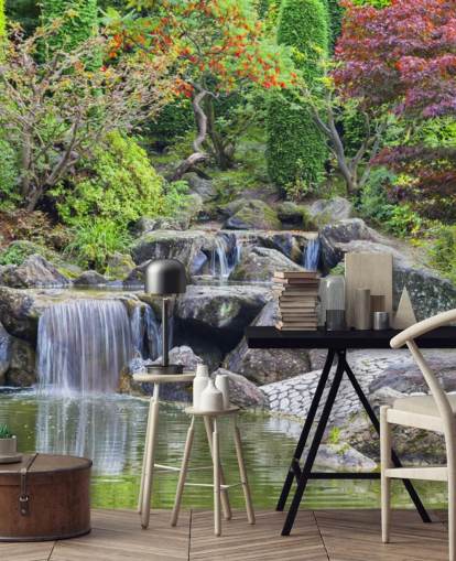 Mural de pared Jardín cascada japonesa