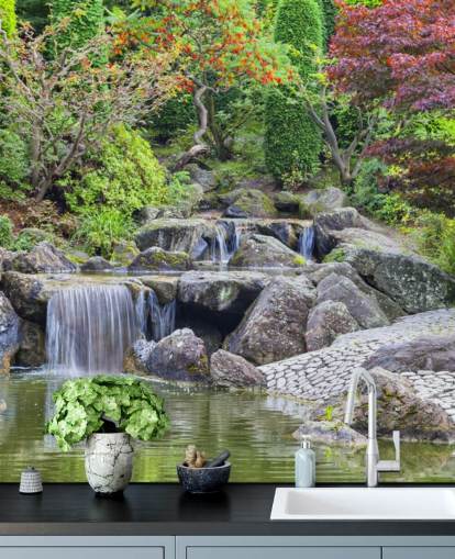 Japanese Waterfall Garden Wall Mural Japanese Waterfall Garden Wall Mural