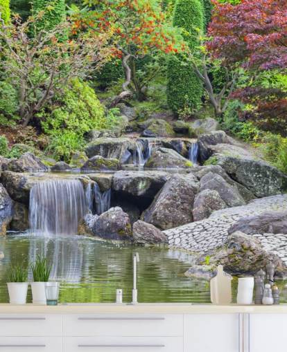 Decorazione murale con giardino con cascata giapponese