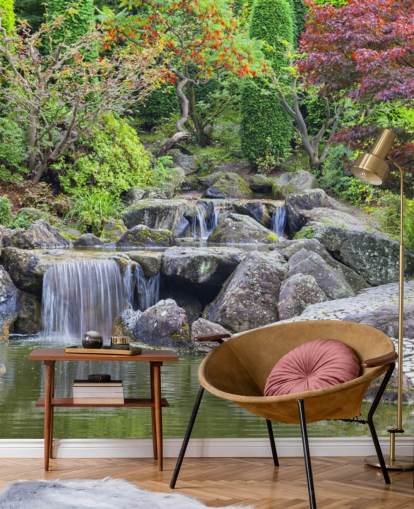 Japanischer Wasserfall Garten Fototapete