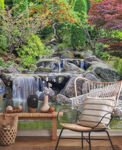 Japanischer Wasserfall Garten Fototapete