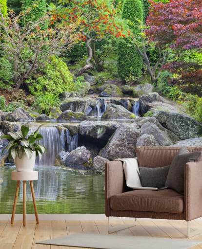 Mural de pared Jardín cascada japonesa