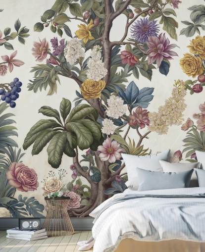colourful garden wall mural called Bountiful Garden by Marina Stupakova for lounges and bedrooms