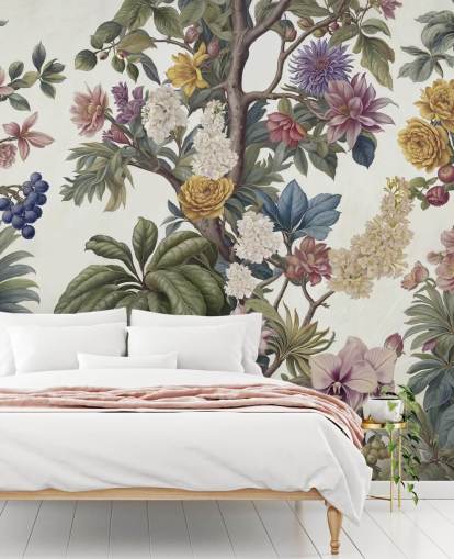 colorful garden wall mural called Bountiful Garden by Marina Stupakova for lounges and bedrooms
