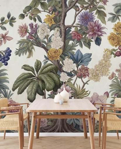 farbenfrohes Gartenwandbild namens Bountiful Garden von Marina Stupakova für Wohn- und Schlafzimmer