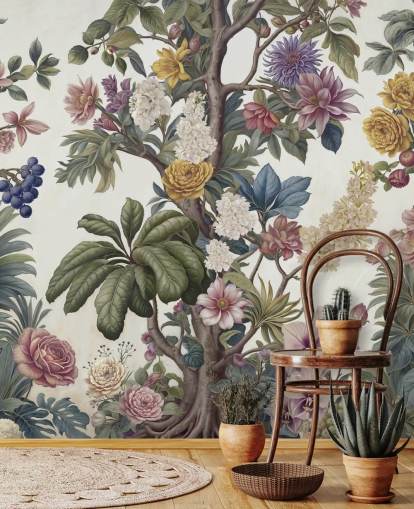 colourful garden wall mural called Bountiful Garden by Marina Stupakova for lounges and bedrooms