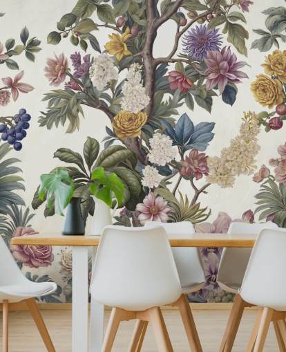 colourful garden wall mural called Bountiful Garden by Marina Stupakova for lounges and bedrooms