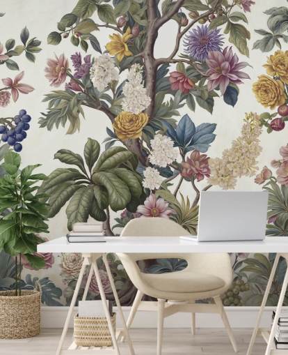 farbenfrohes Gartenwandbild namens Bountiful Garden von Marina Stupakova für Wohn- und Schlafzimmer