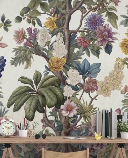 murale colorato da giardino chiamato Bountiful Garden di Marina Stupakova per salotti e camere da letto