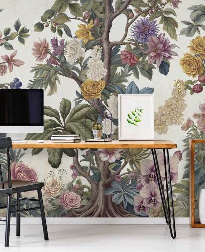 colourful garden wall mural called Bountiful Garden by Marina Stupakova for lounges and bedrooms