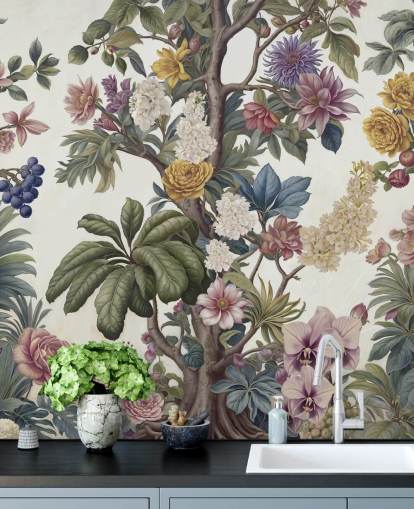 colorful garden wall mural called Bountiful Garden by Marina Stupakova for lounges and bedrooms