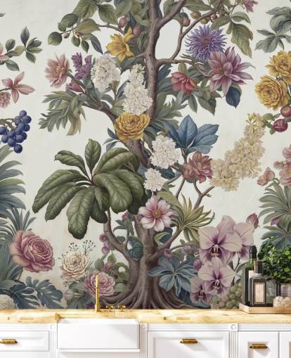 colorful garden wall mural called Bountiful Garden by Marina Stupakova for lounges and bedrooms