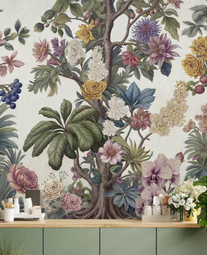 colourful garden wall mural called Bountiful Garden by Marina Stupakova for lounges and bedrooms colourful garden wall mural called Bountiful Garden by Marina Stupakova for lounges and bedrooms