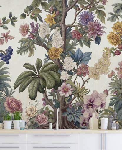 farbenfrohes Gartenwandbild namens Bountiful Garden von Marina Stupakova für Wohn- und Schlafzimmer