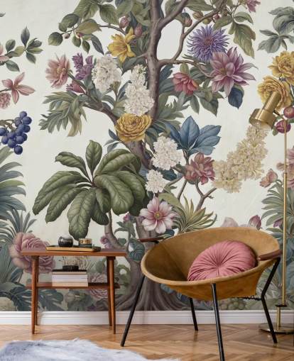 colorful garden wall mural called Bountiful Garden by Marina Stupakova for lounges and bedrooms