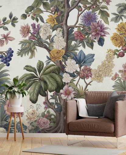 farbenfrohes Gartenwandbild namens Bountiful Garden von Marina Stupakova für Wohn- und Schlafzimmer