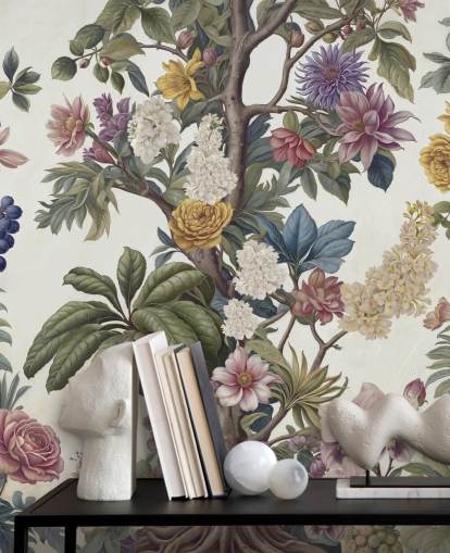 colourful garden wall mural called Bountiful Garden by Marina Stupakova for lounges and bedrooms