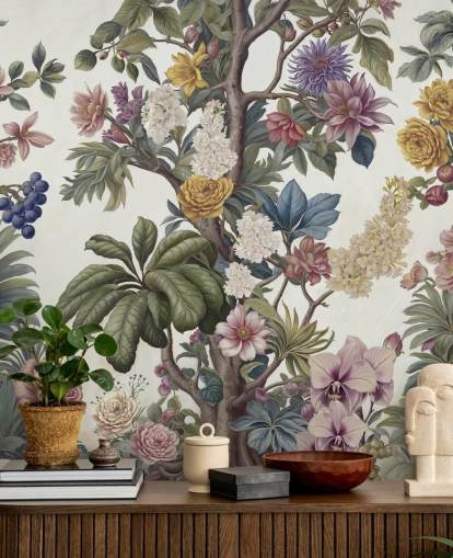 farbenfrohes Gartenwandbild namens Bountiful Garden von Marina Stupakova für Wohn- und Schlafzimmer