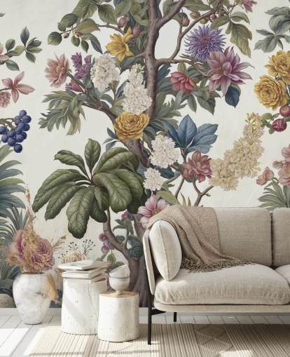 colorful garden wall mural called Bountiful Garden by Marina Stupakova for lounges and bedrooms