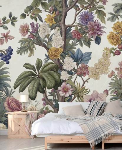colourful garden wall mural called Bountiful Garden by Marina Stupakova for lounges and bedrooms
