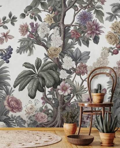 mural de papel pintado de jardín llamado Bountiful Garden II de Marina Stupakova para dormitorios y salas de estar