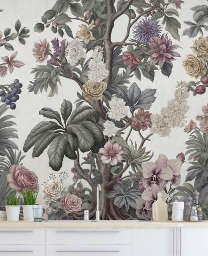 mural de papel pintado de jardín llamado Bountiful Garden II de Marina Stupakova para dormitorios y salas de estar