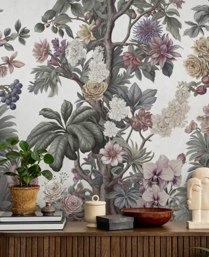 mural de papel pintado de jardín llamado Bountiful Garden II de Marina Stupakova para dormitorios y salas de estar