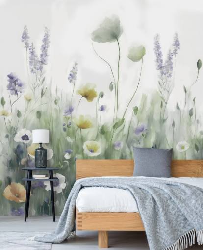 fresque murale colorée de fleurs sauvages appelée Ease II de Marina Stupakova pour les chambres et les salons