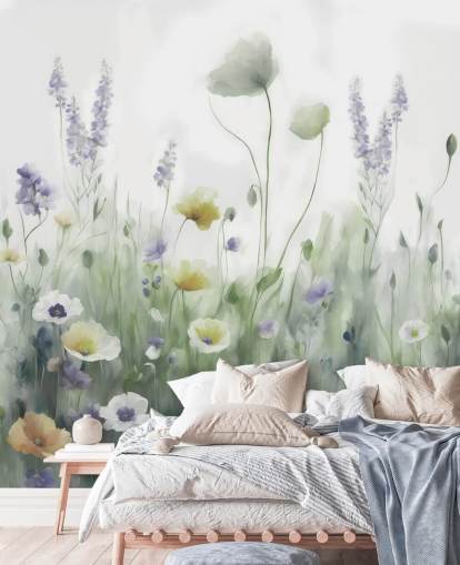 farbenfrohes Wildblumen-Wandbild namens Ease II von Marina Stupakova für Schlafzimmer und Wohnzimmer